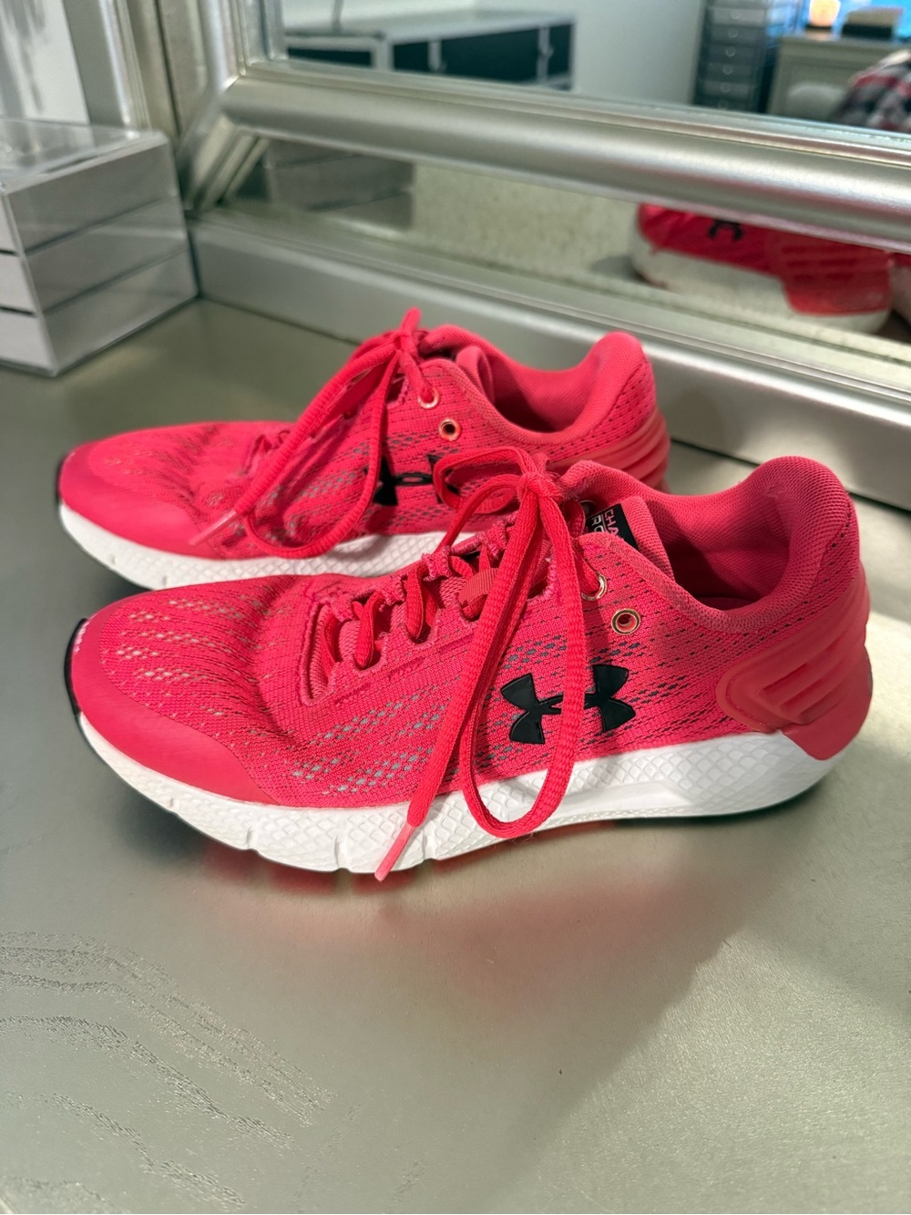 Under Armour Girls' Pink Athletic Sneakers with Black Logo